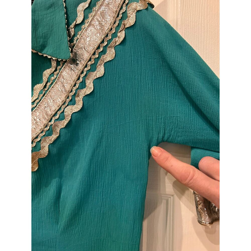 Vintage 1950s Turquoise Western Square Dance 2 Pc Circle Skirt Set XS 24 Waist - - Picture 6 of 10